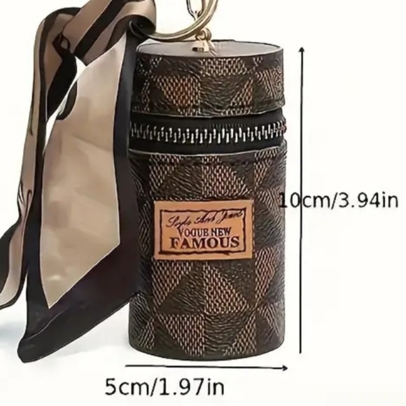 Mini Round Vintage Style Bucket Bag Charm w/ Twilly (white & brown available) - Picture 11 of 13